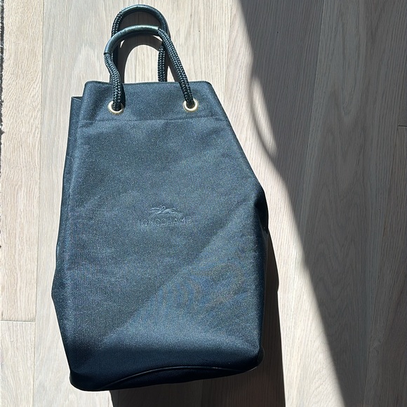 Longchamp Handbags - Longchamp Large Black Bucket Canvas Bag with Sturdy Woven and Leather Handles
